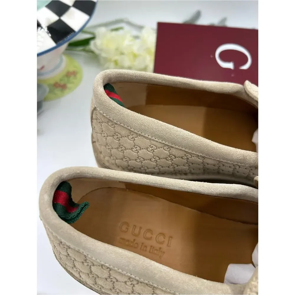 Men's Gucci suede GG monogram web loafers size 9 fits 9.5 US made in Italy